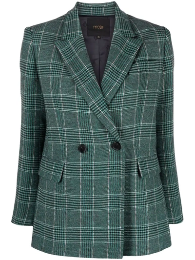 Maje Womens Verts Vislanda Checked Double breasted Woven Blazer 14 In Green ModeSens