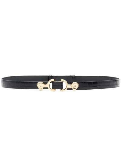 Shop Maje Lion-horsebit Crocodile-embossed Belt In Black