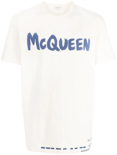 Shop Alexander Mcqueen Logo-print Cotton T-shirt In Neutrals
