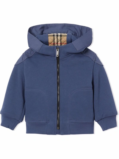 Shop Burberry Monogram Quilted Panel Cotton Hoodie In Blue