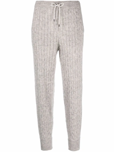 Shop Brunello Cucinelli Cable-knit Cropped Sweatpants In Grey