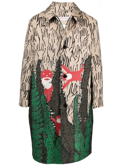Shop Walter Van Beirendonck Graphic-jacquard Single-breasted Coat In Neutrals