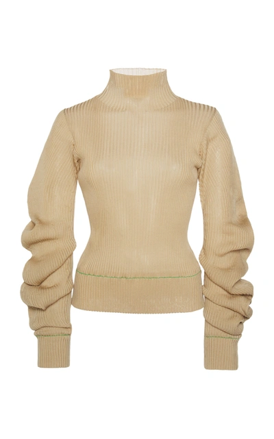 Bottega Veneta Womens Mousse Spiral-sleeve Silk-knit Top M In Brown