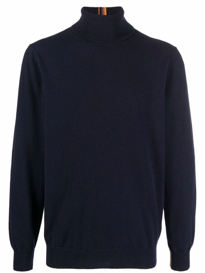 Shop Paul Smith Roll-neck Cashmere Jumper In 蓝色
