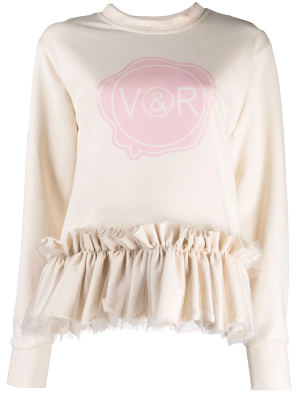 Viktor Rolf Logo Print Ruffled Sweatshirt In Nude Modesens