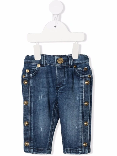 Shop Balmain Medium Blue Kids Jeans With Gold Embossed Buttons In Denim