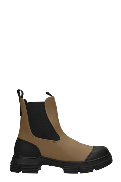 Shop Ganni Combat Boots In Brown Rubber/plasic