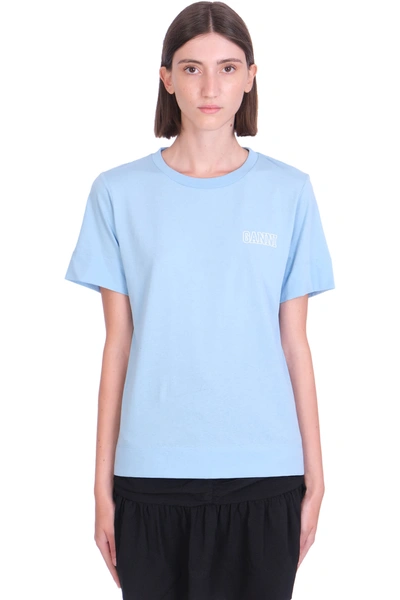 Shop Ganni Thin Software T-shirt In Cyan Cotton