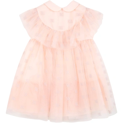 Shop Fendi Pink Dress For Baby Girl With Embroidered Logo