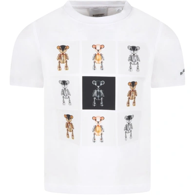 Shop Burberry White T-shirt For Kids With Thomas Bear