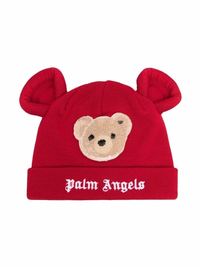Shop Palm Angels Ear-embellished Virgin Wool Beanie In Red