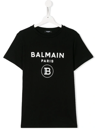 Shop Balmain Teen Logo Print Crew Neck T-shirt In Black