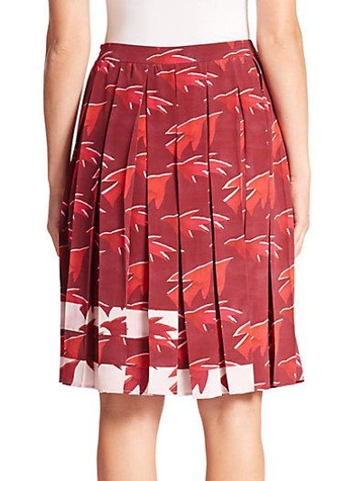 Shop Elle Sasson Celia Sparrow-print Silk Pleated Skirt In Burgan Sparrow