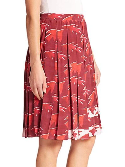 Shop Elle Sasson Celia Sparrow-print Silk Pleated Skirt In Burgan Sparrow