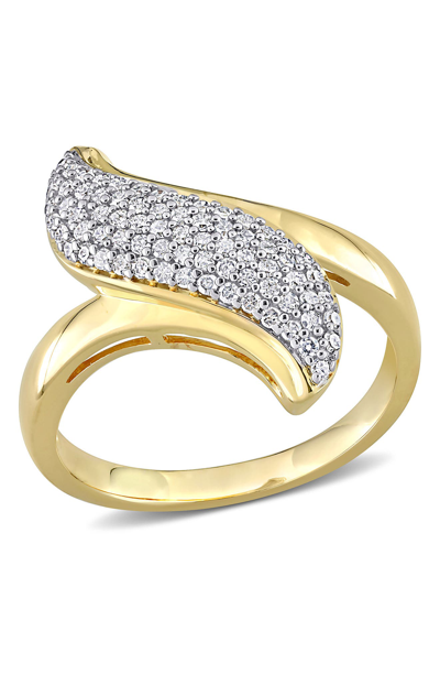 Shop Delmar 18k Yellow Gold Plated Sterling Silver Pavé Diamond Swirl Ring
