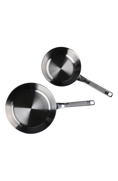 Shop Saveur Selects Selects 2-piece Open Fry Pan Set In Stainless Steel