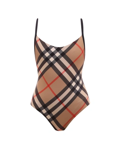 Shop Burberry Vintage Check Swimsuit In Multi