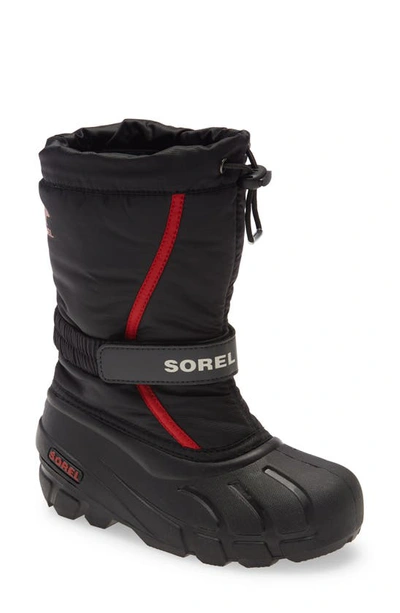 Shop Sorel Kids' Flurry Weather Resistant Snow Boot In Black/ Bright Red