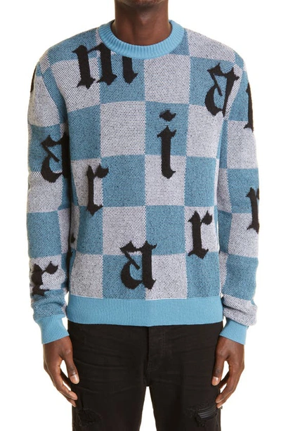 Shop Amiri Logo Check Jacquard Cashmere Sweater In Blue Multi