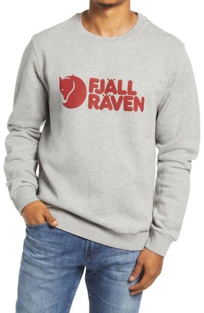 Shop Fjall Raven Logo Organic Cotton Graphic Sweatshirt In Grey-melange