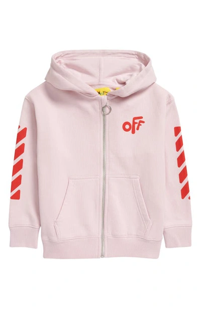 Shop Off-white Kids' Logo Stripe Zip Hoodie In Pink Red