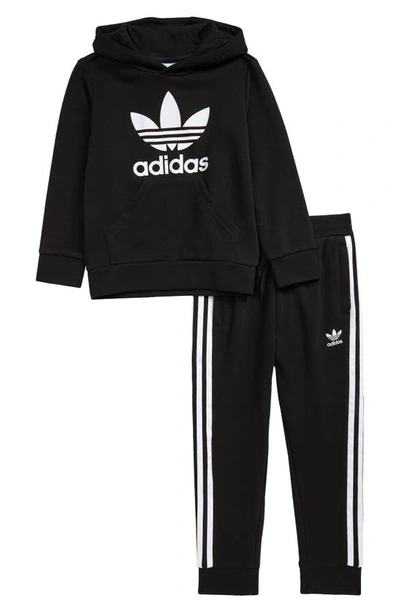 Shop Adidas Originals Kids' Trefoil Hoodie Set In Black/ White