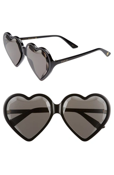 Shop Gucci 60mm Heart Sunglasses In Black/ Grey