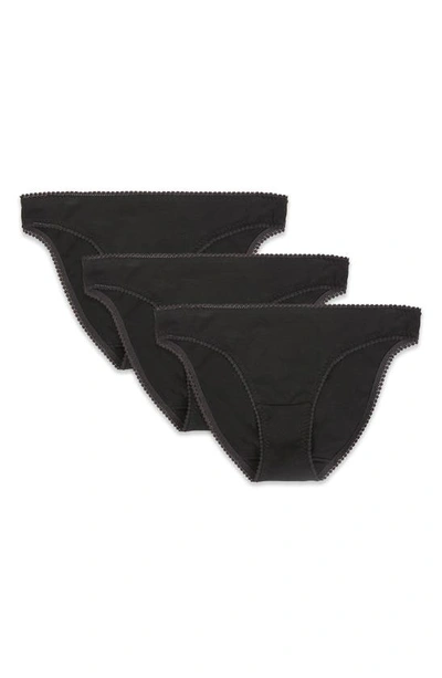 Shop On Gossamer 3-pack Cotton Hip Bikinis In Black