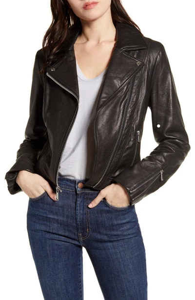 Shop Andrew Marc Bubble Leather Moto Jacket In Black