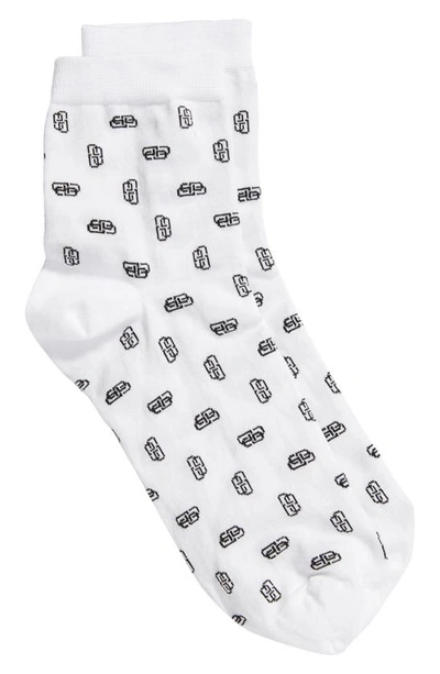 Shop Balenciaga Bb Logo Cotton Blend Ankle Socks In White/ Black