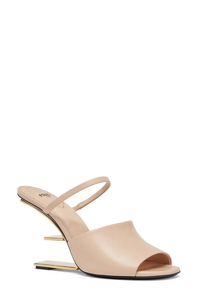 Shop Fendi First F Heel Sandal In Poudre