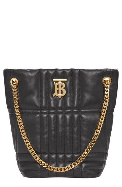 Shop Burberry Small Lola Check Quilted Leather Bucket Bag In Black