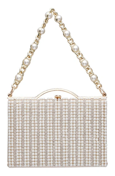 Shop Nina Issa White Imitation Pearl & Crystal Clutch In White/ Gold
