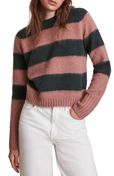 Shop Allsaints Darla Stripe Sweater In Moss Green/ Rose