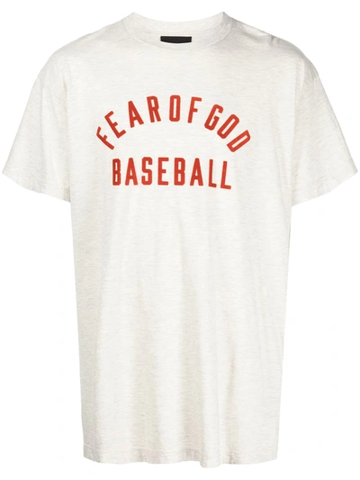 Shop Fear Of God Logo-print Baseball Short-sleeve T-shirt In Grey