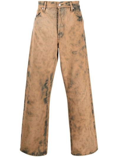 Shop Dries Van Noten Bleach-wash Wide-leg Jeans In Brown