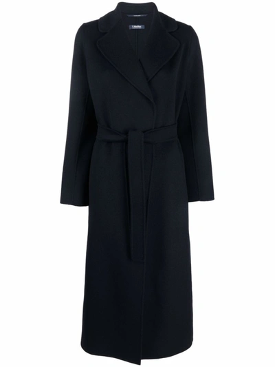 Shop Max Mara Belted Virgin Wool Coat In Black