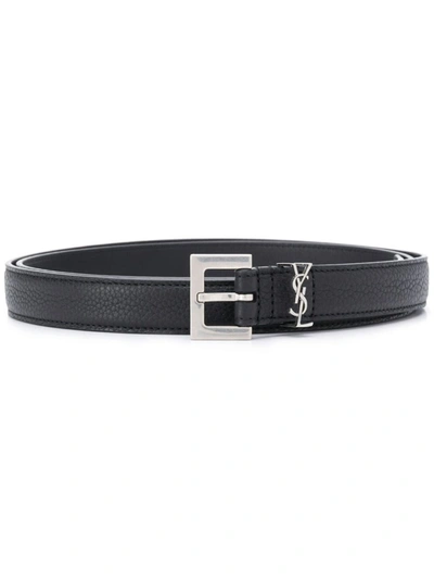 Shop Saint Laurent Monogram Appliqué Adjustable Belt In Black
