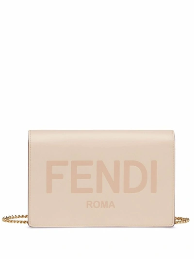 Shop Fendi Mini Chain-strap Wallet In Neutrals