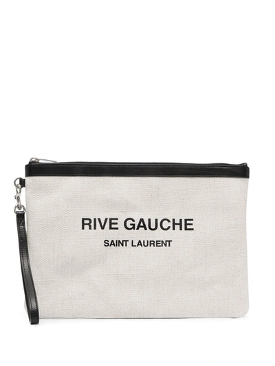 Shop Saint Laurent Logo-print Clutch In White