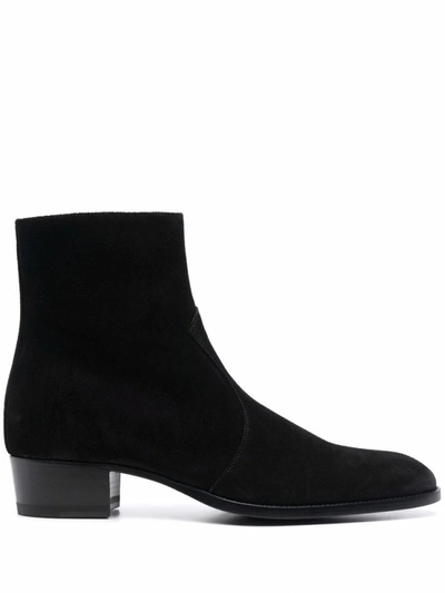 Shop Saint Laurent Almond-toe Ankle Boots In Black