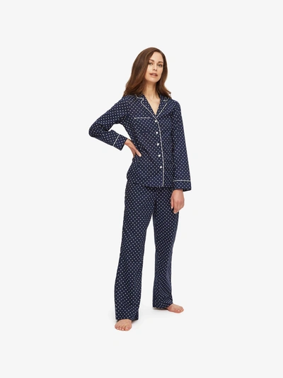 Derek Rose Women's Pyjamas Cotton Batiste Navy Polka Dot Print
