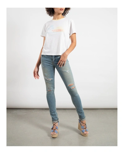 Shop Saint Laurent Womens Distressed Skinny Jeans In Blue