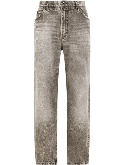 Shop Dolce & Gabbana Distressed-effect Wide Leg Jeans In Grau