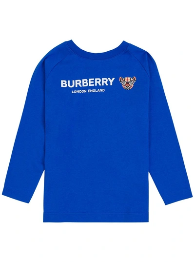 Shop Burberry Kids Thomas Bear Logo Printed Sweatshirt In Blue