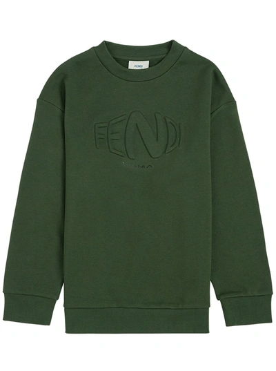 Shop Fendi Kids Logo Embossed Sweatshirt In Green