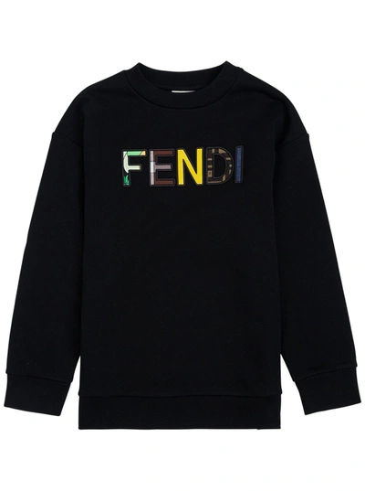 Shop Fendi Kids Logo Embroidered Sweatshirt In Black