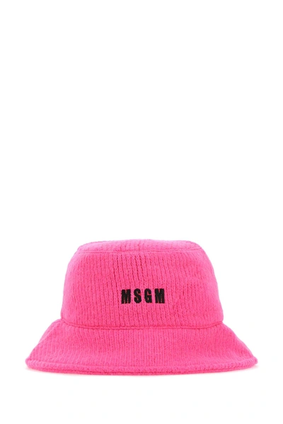 Shop Msgm Logo Embroidered Bucket Hat In Pink