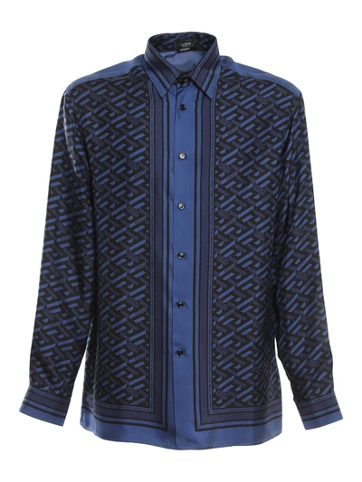 Shop Versace Medusa Head Print Silk Shirt In Blue