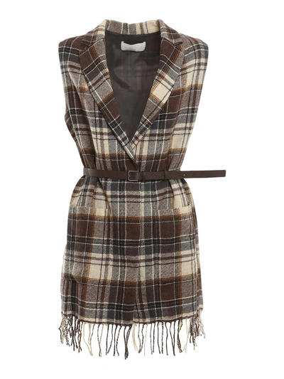 Shop Fabiana Filippi Wool Fringed Waistcoat In Brown